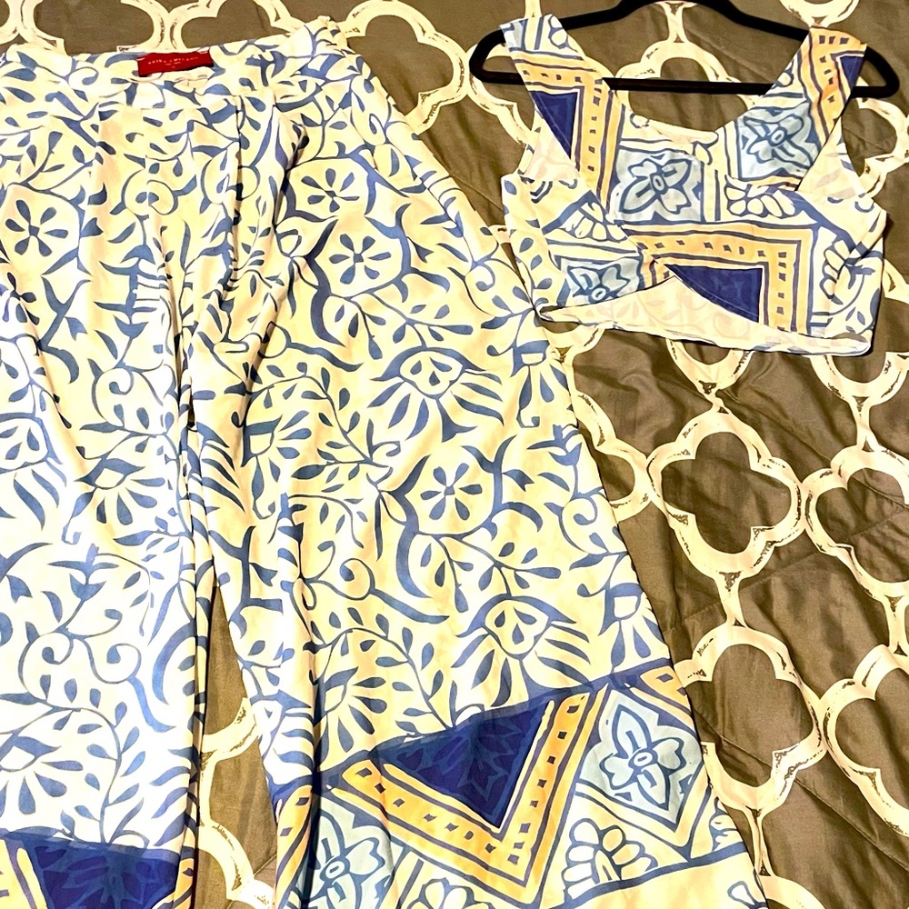 High waist 2pc long wide leg pants set, worn once gently used like new